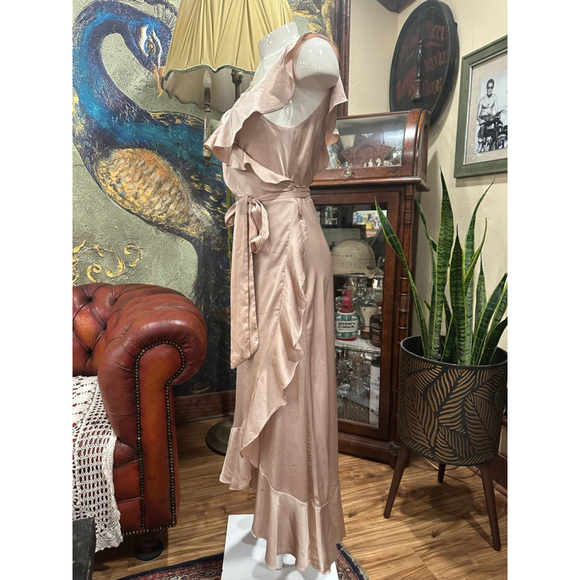 Women's ASTR The Label Beige Ruffle Wrap Maxi Dress M - Picture 2 of 9